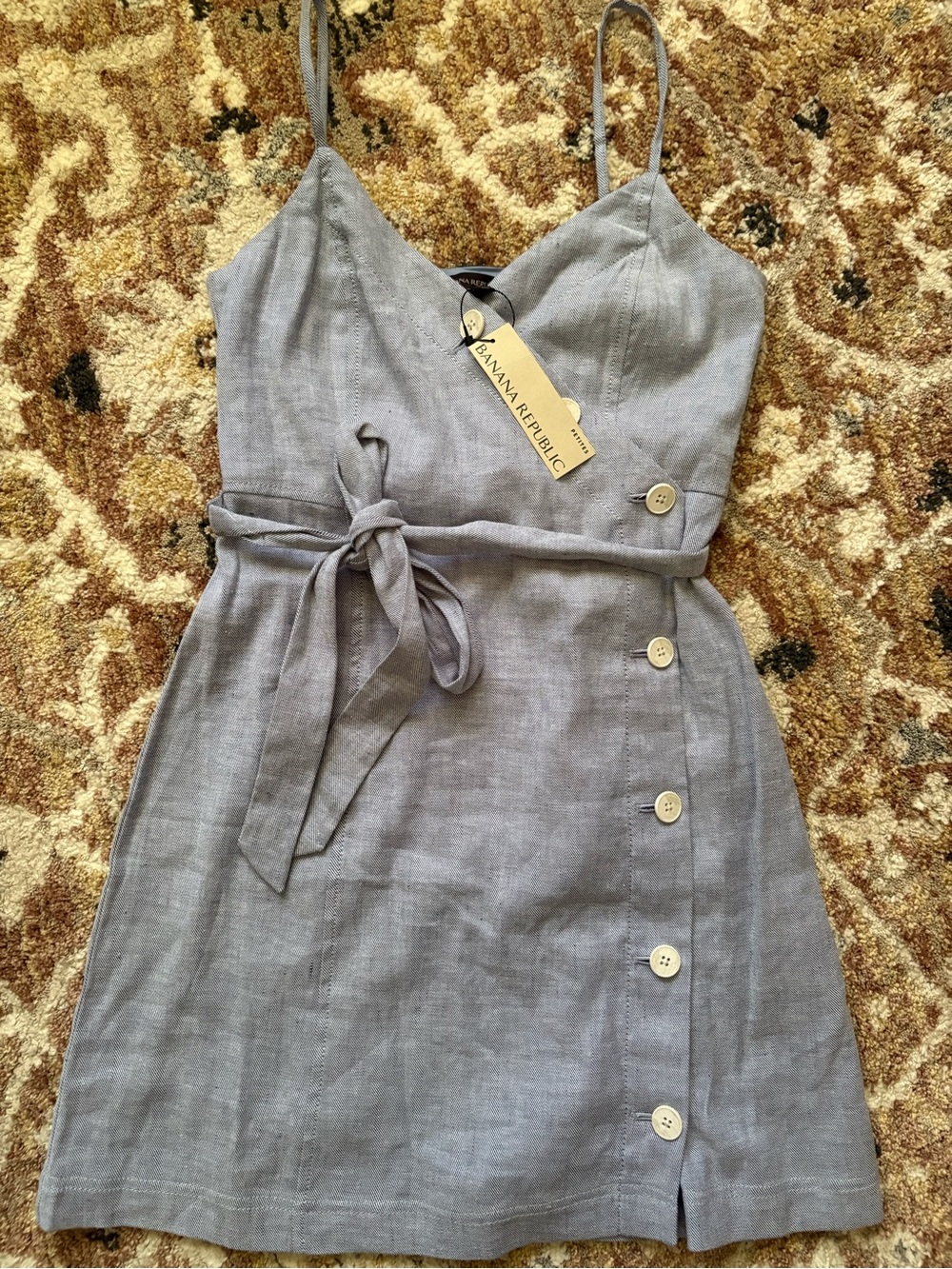 Banana Republic Light Gray Linen Button-Front Dress